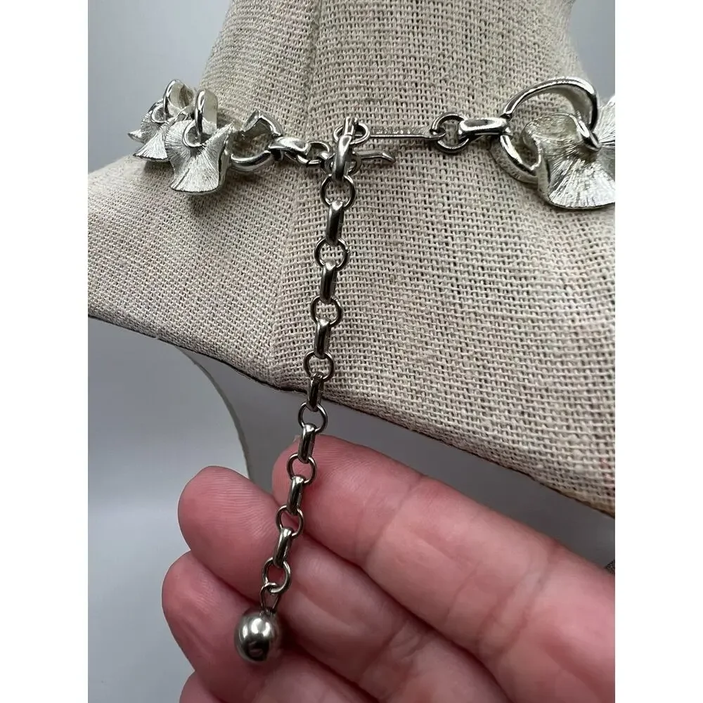 Vintage‎ Lisner Silver Tone Necklace Textured Link Choker Adjustable 13-16